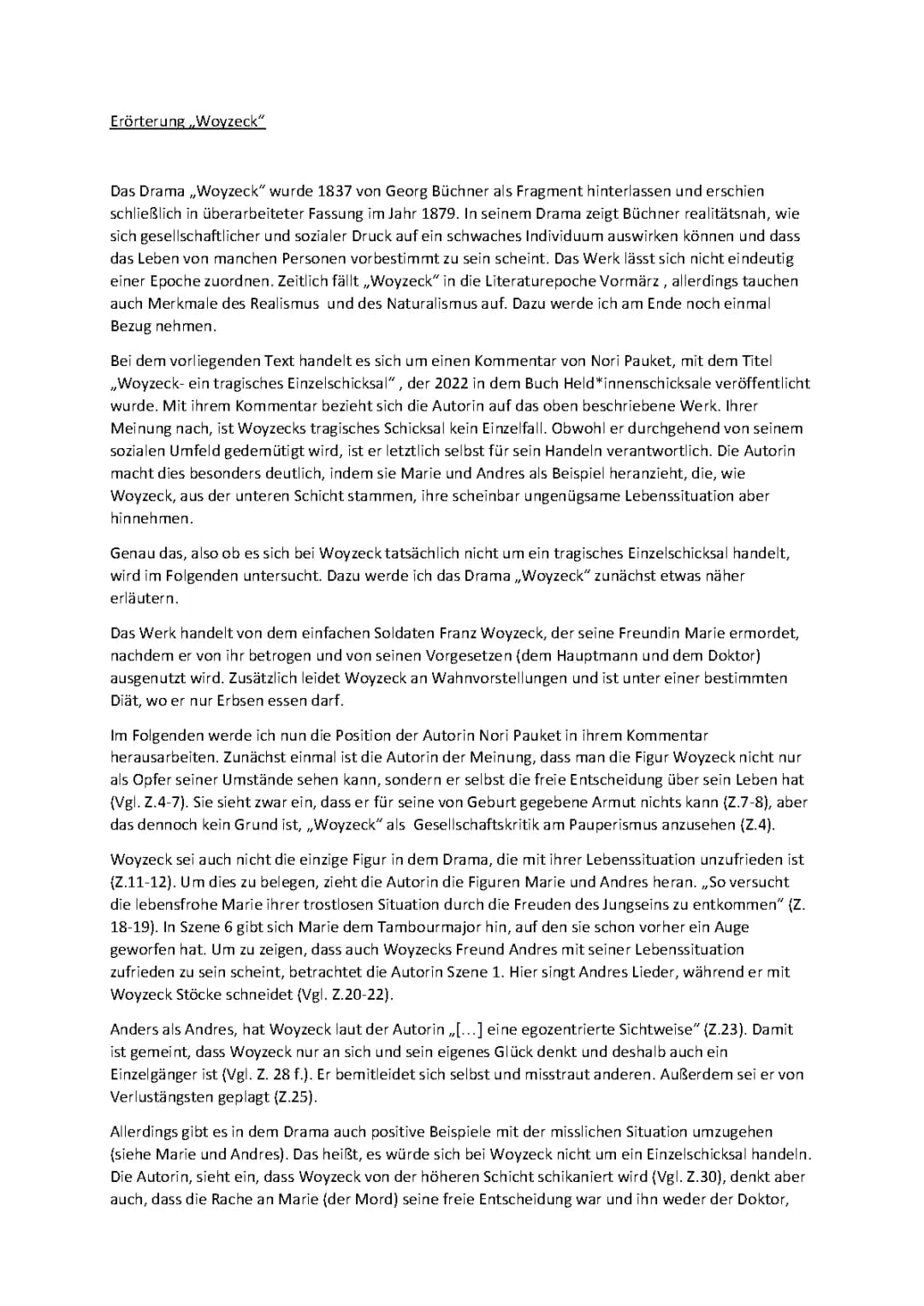 Woyzeck Klausur: PDF, Zusammenfassung und Erörterungsthemen