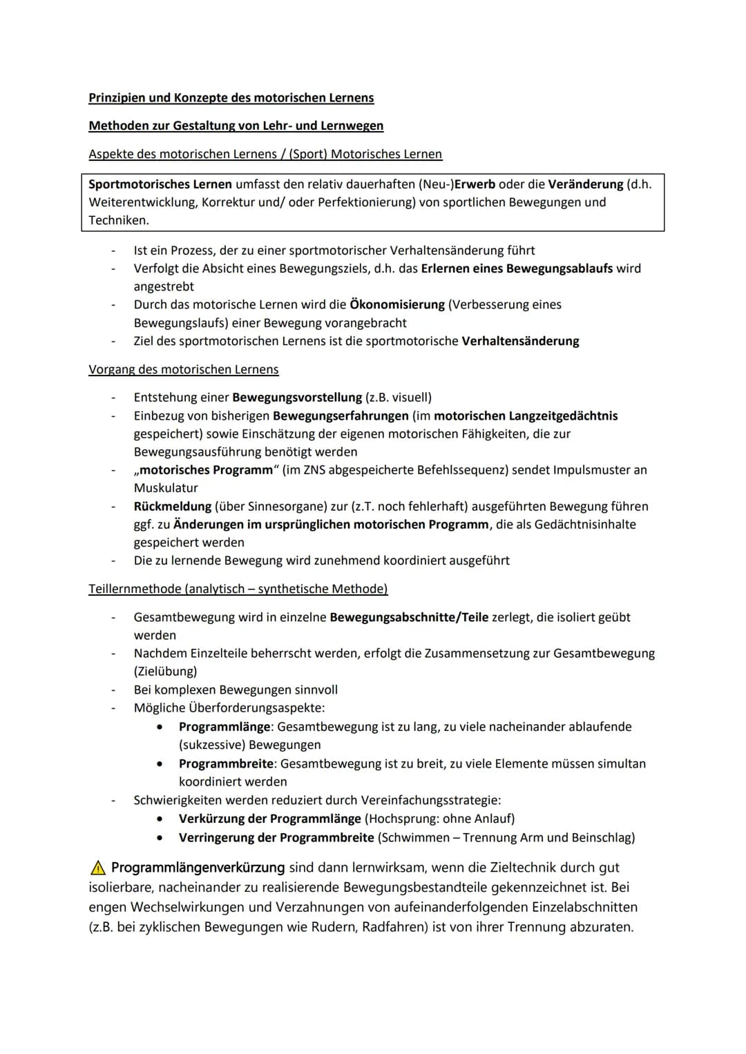 Prinzipien und Konzepte des motorischen Lernens
Methoden zur Gestaltung von Lehr- und Lernwegen
Aspekte des motorischen Lernens/(Sport) Moto