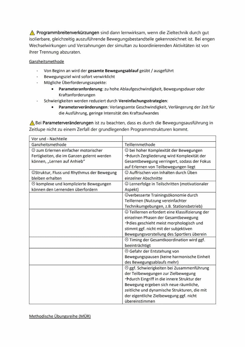 Prinzipien und Konzepte des motorischen Lernens
Methoden zur Gestaltung von Lehr- und Lernwegen
Aspekte des motorischen Lernens/(Sport) Moto