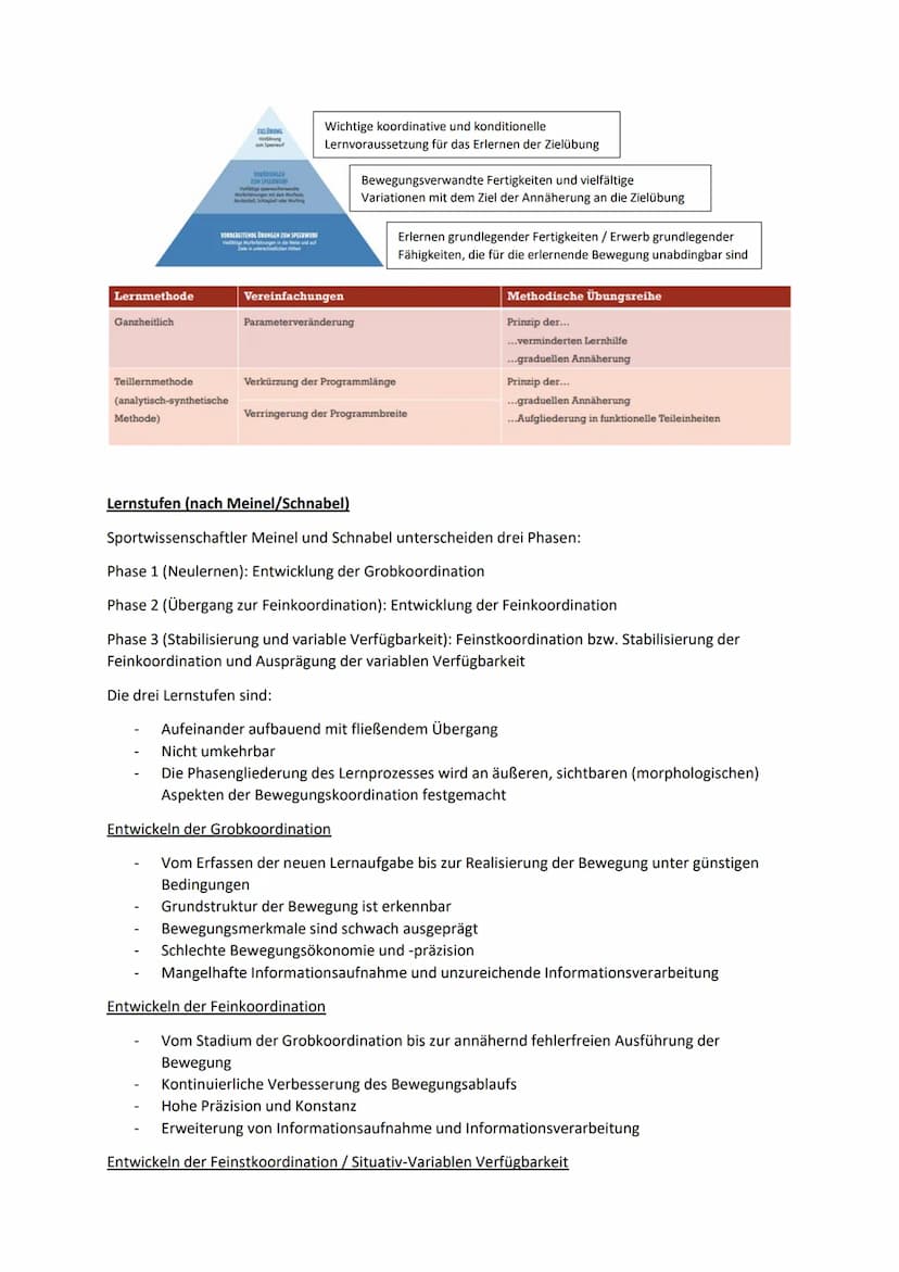 Prinzipien und Konzepte des motorischen Lernens
Methoden zur Gestaltung von Lehr- und Lernwegen
Aspekte des motorischen Lernens/(Sport) Moto