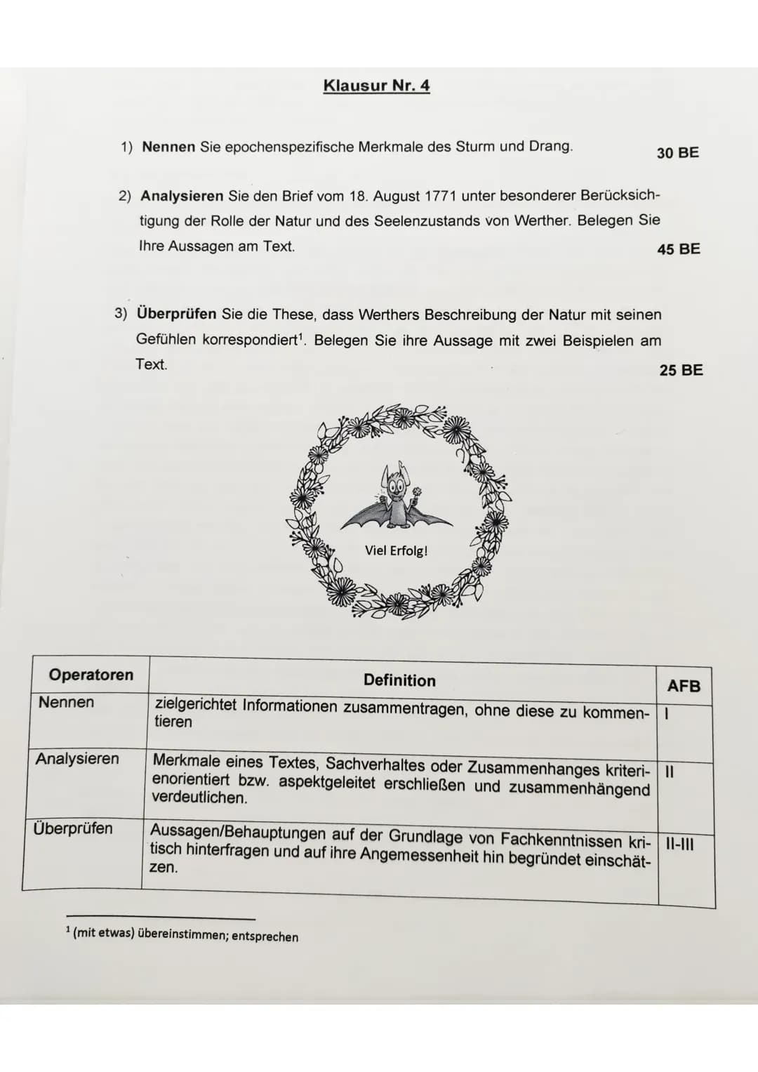 Klausur Die Leiden des jungen Werther 
