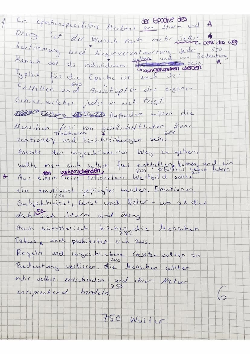 Überprüfen
1) Nennen Sie epochenspezifische Merkmale des Sturm und Drang.
Operatoren
Nennen
Analysieren
Klausur Nr. 4
2) Analysieren Sie den