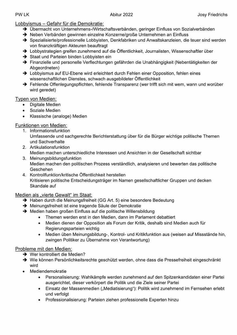 PW LK
Politische Partizipation zwischen Anspruch und Wirklichkeit
Formen von Partizipation:
●
●
●
●
●
Freie Meinungsäußerung (GG Art.5)
Pres