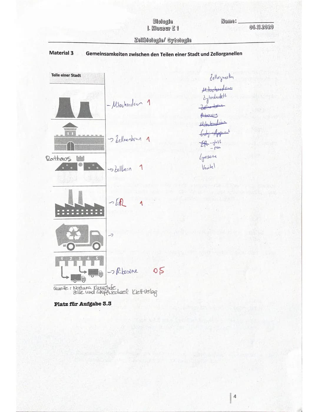 Biologie
1. Klausur E 1
Zellbiologie/ Cytologie
Name:Kiding
1. Einführung in die Biologie
( 11 BE) 6,5
Die Biologie vereint 8 Basiskonzepte.