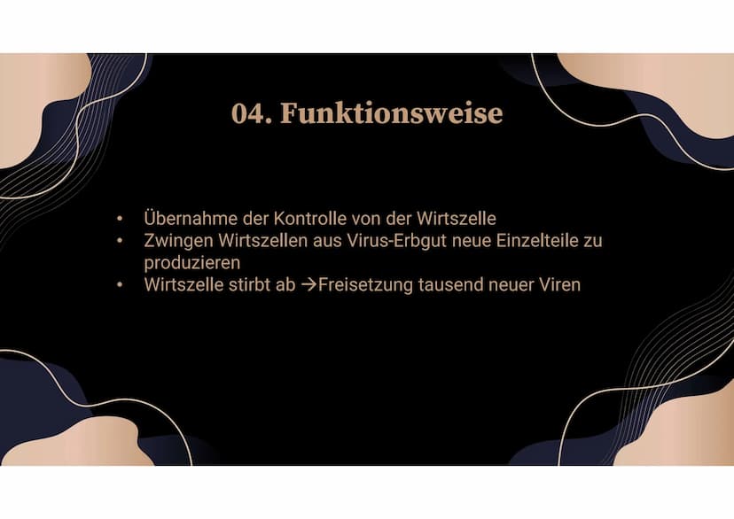 Viren Inhaltsverzeichnis
01 Definition
03 Aufbau
05
02 Beispielerkrankungen
04 Funktionsweise
Nutzen in der Natur/
Wissenschaft
Vermehrung 0
