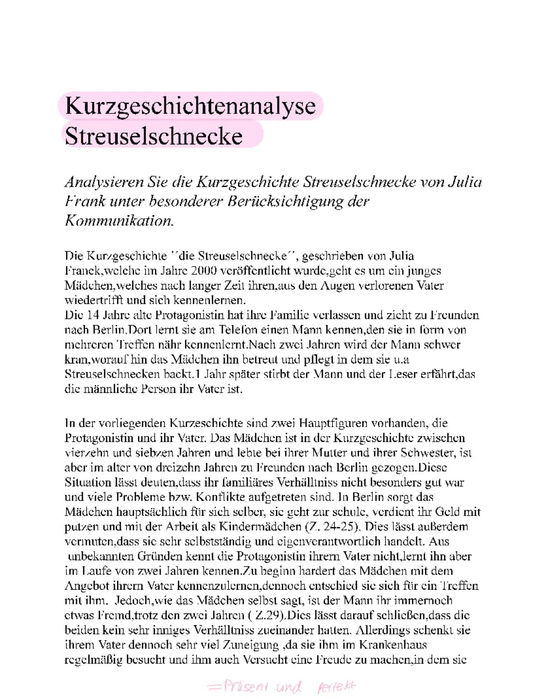Kurzgeschichten Analyse Streusekschnecke 