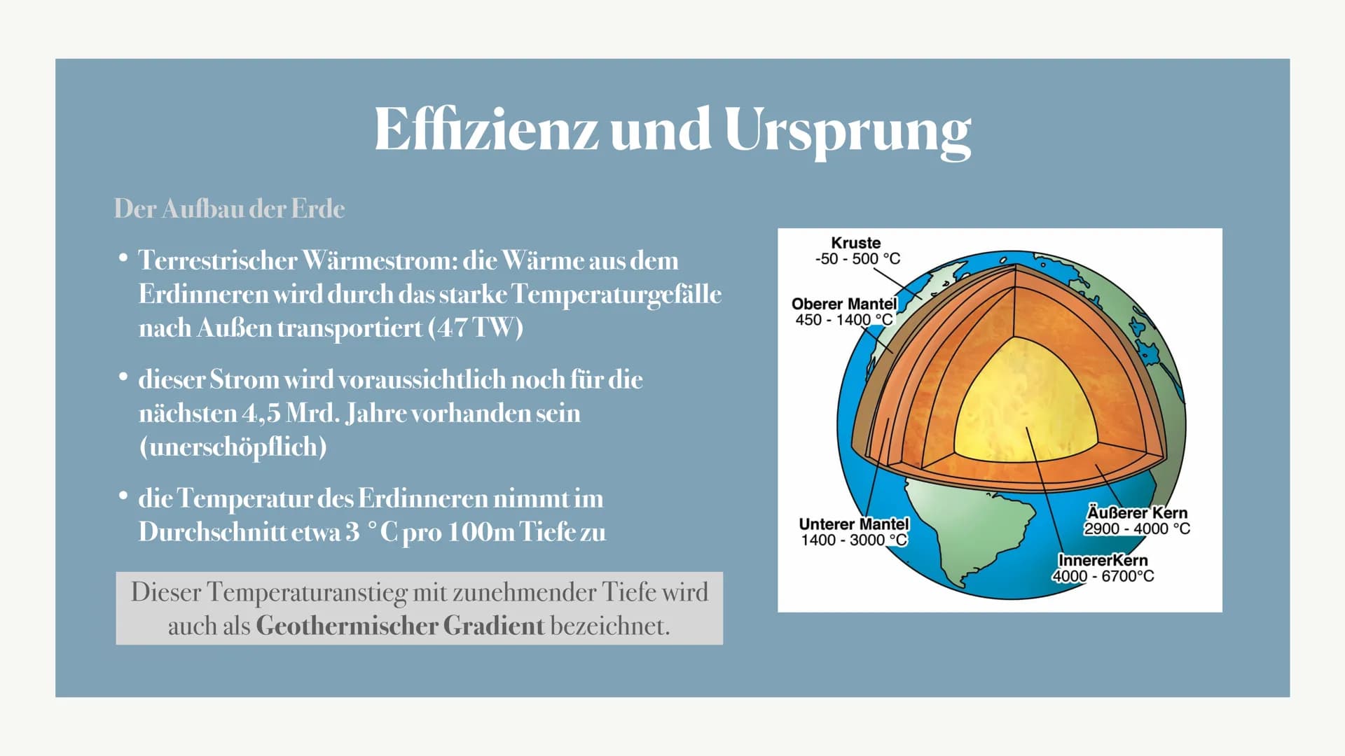 Geothermiekraftwerke ●
Was ist Geothermie?
Geothermie bezeichnet die Erdwärme (die in der Erde
gespeicherte Energie, in Form von Wärme)
• zä