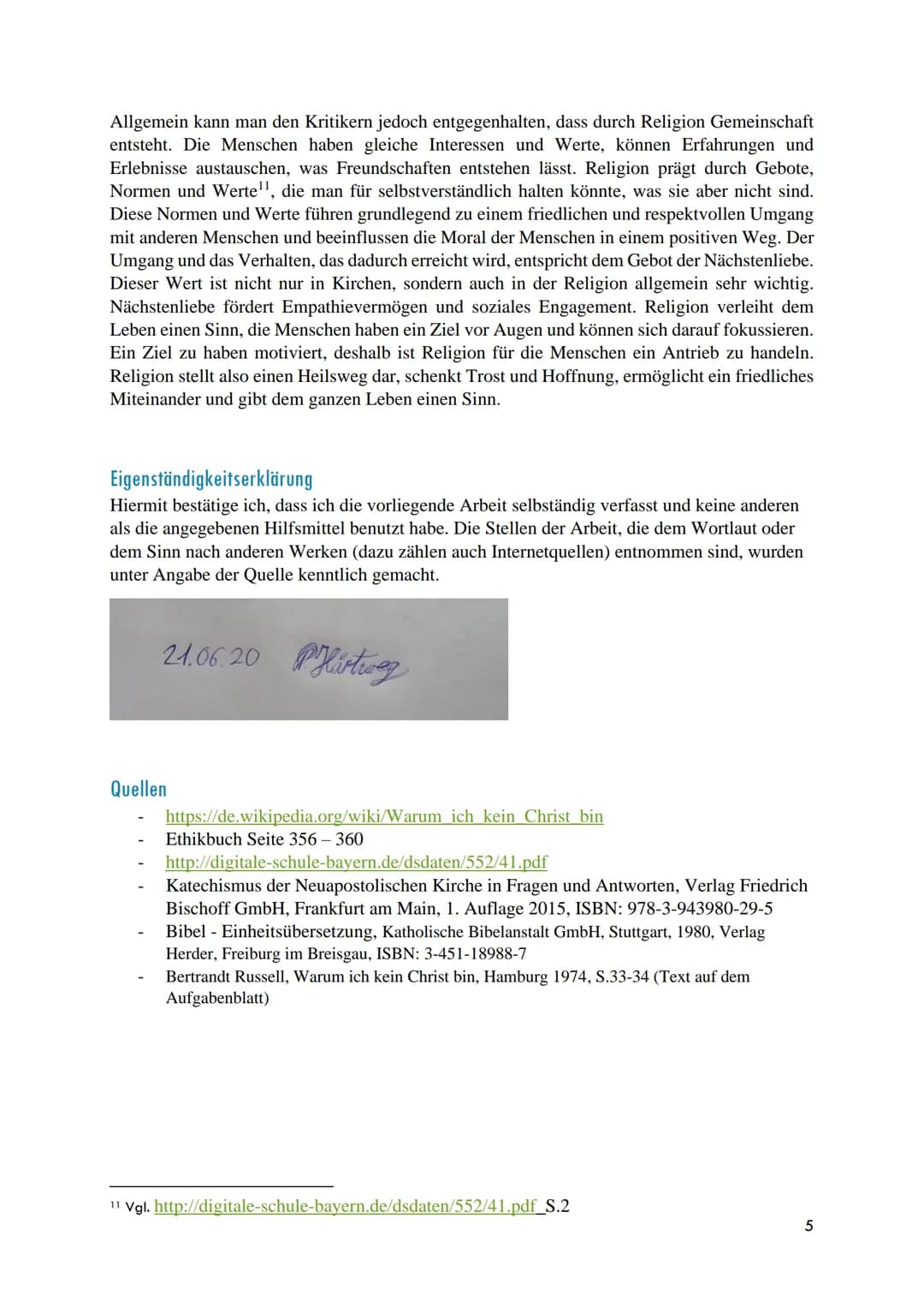 RELIGIONSKRITIK
Hausarbeit Thema 2 Inhaltsverzeichnis
1.Bertrand Russells Sicht auf Religion .....
2. Bekannte religionskritische Ansätze in