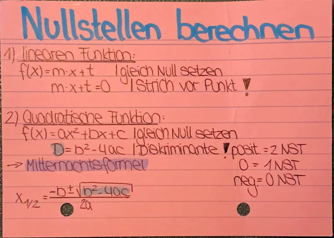 Nullstellen berechnen: Lineare und Quadratische Funktionen Aufgaben PDF