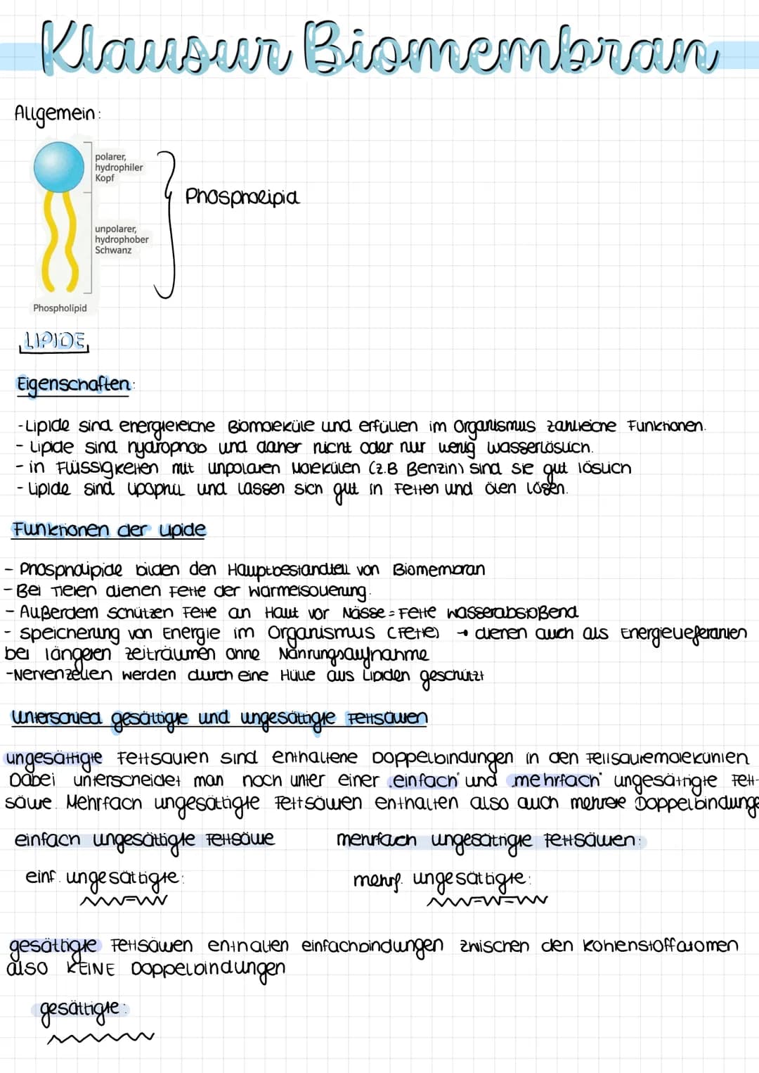 Klausur Biomembran
AUFBAU UND EIGENSCHAFTEN EINES PHOSPHOLIPIDS
Phospholipide sind lipide, deren Moleküle einen unpolaren Rest und einen pol