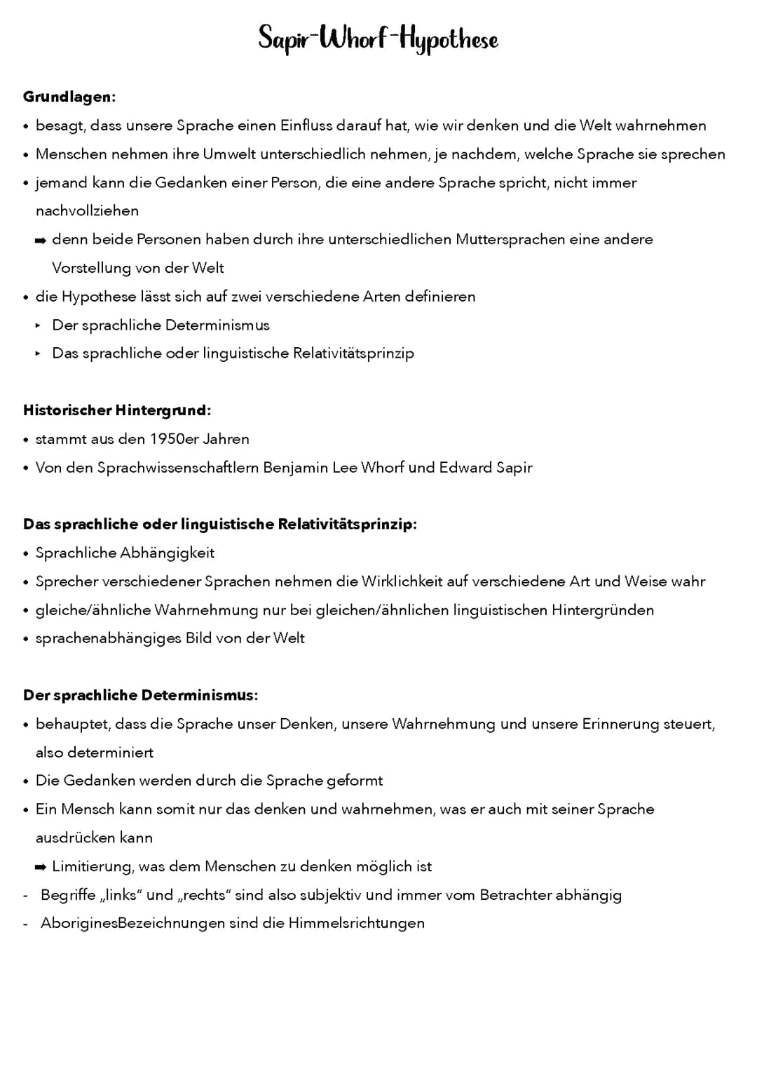 Sapir-Whorf-Hypothese | Deutsch-LK-2023 | Lernzettel 