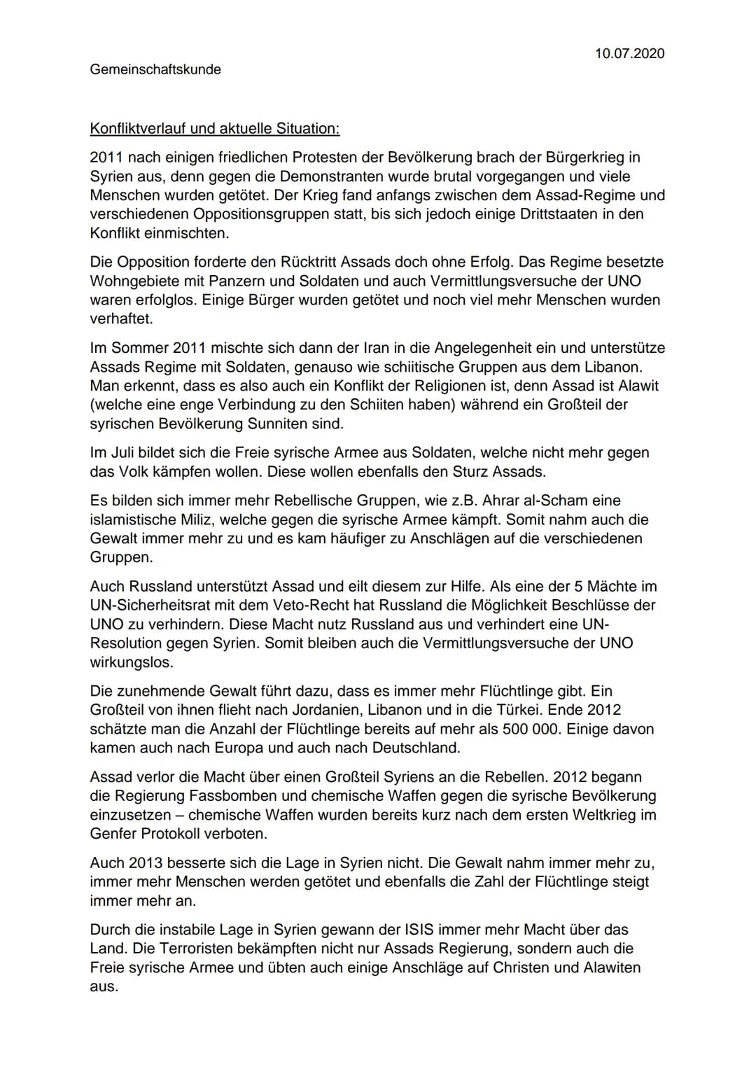Gemeinschaftskunde
10.07.2020
Krieg in Syrien - Ist der arabische Frühling gelungen?
Was ist der arabische Frühling?:
Der arabische Frühling