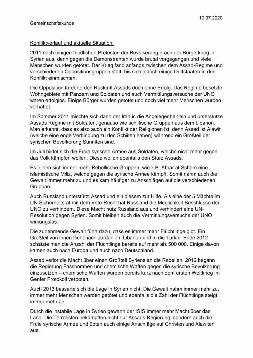 Gemeinschaftskunde
10.07.2020
Krieg in Syrien - Ist der arabische Frühling gelungen?
Was ist der arabische Frühling?:
Der arabische Frühling