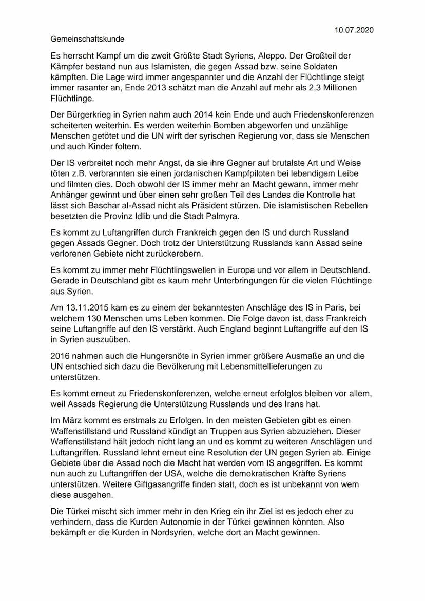 Gemeinschaftskunde
10.07.2020
Krieg in Syrien - Ist der arabische Frühling gelungen?
Was ist der arabische Frühling?:
Der arabische Frühling