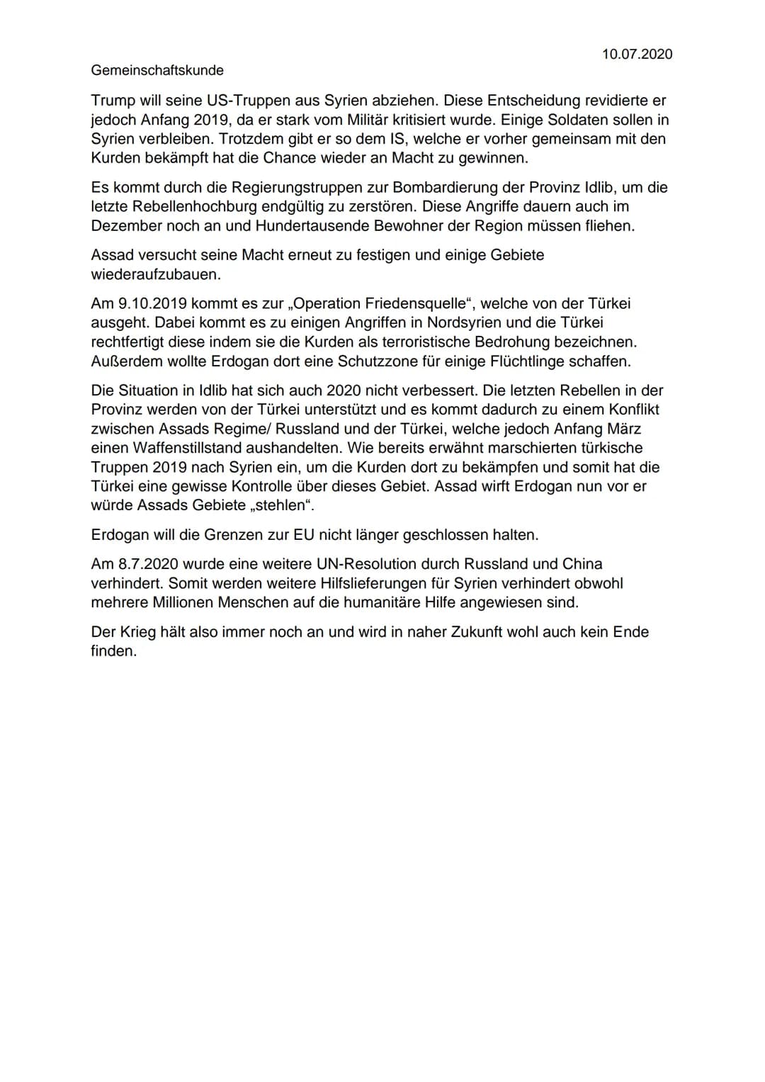Gemeinschaftskunde
10.07.2020
Krieg in Syrien - Ist der arabische Frühling gelungen?
Was ist der arabische Frühling?:
Der arabische Frühling