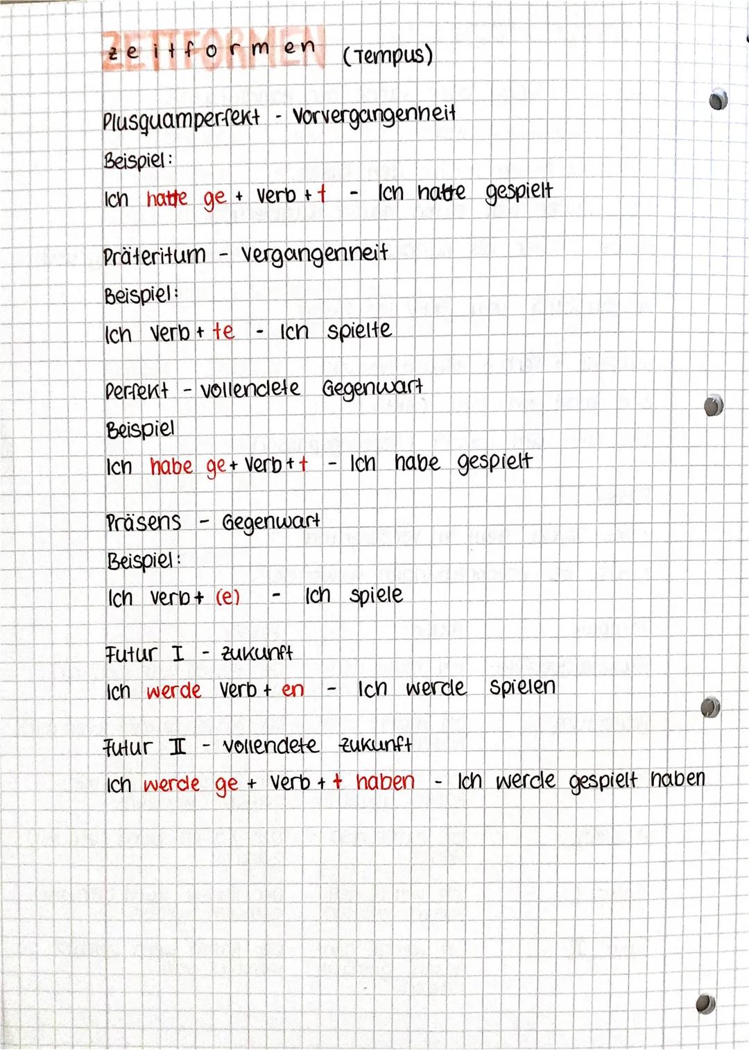zeitformen (Tempus)

Plusquamperfekt - Vorvergangenheit
Beispiel:
Ich hatte ge + verb + + - Ich hatte gespielt

Präteritum - vergangenneit
B