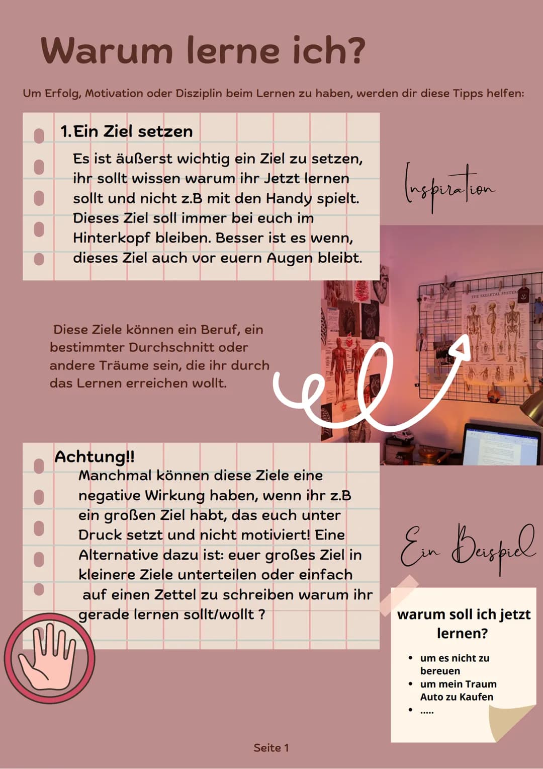 Das Lernen
ме
leichter gemacht Inhalt
1. Warum lerne ich?
2. A day for yourself
3. Ein Lernplan erstellen
4. random Tipps
5. Youtube Kanäle
