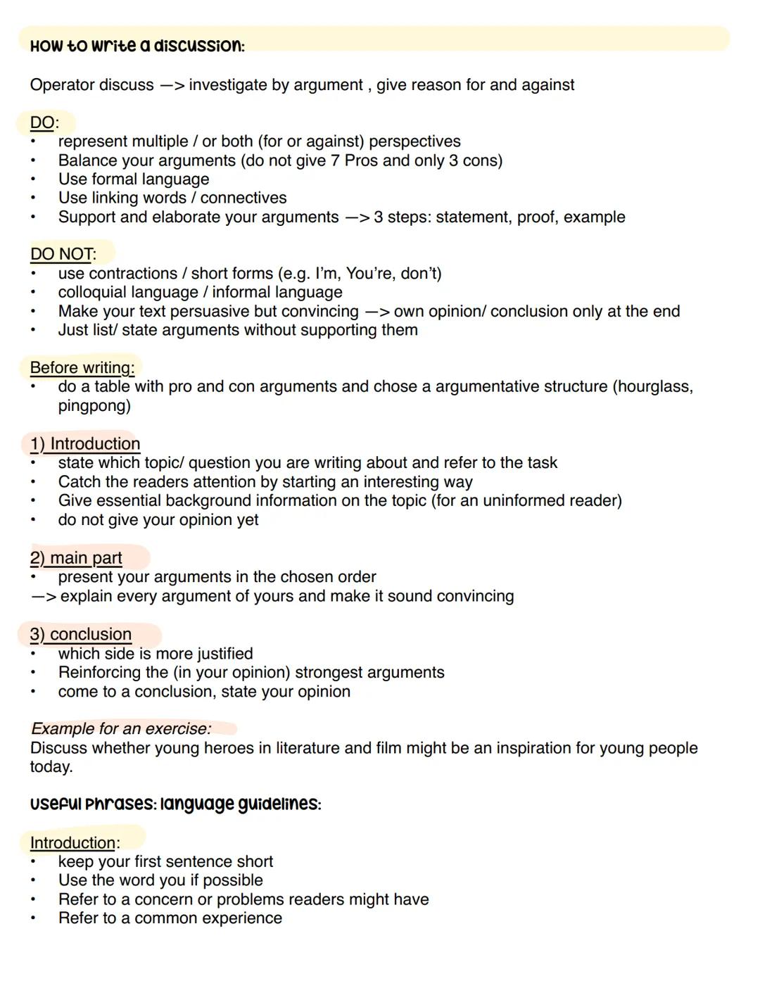 HOW to write a discussion:
Operator discuss -> investigate by argument, give reason for and against
DO:
●
.
●
DO NOT:
use contractions / sho