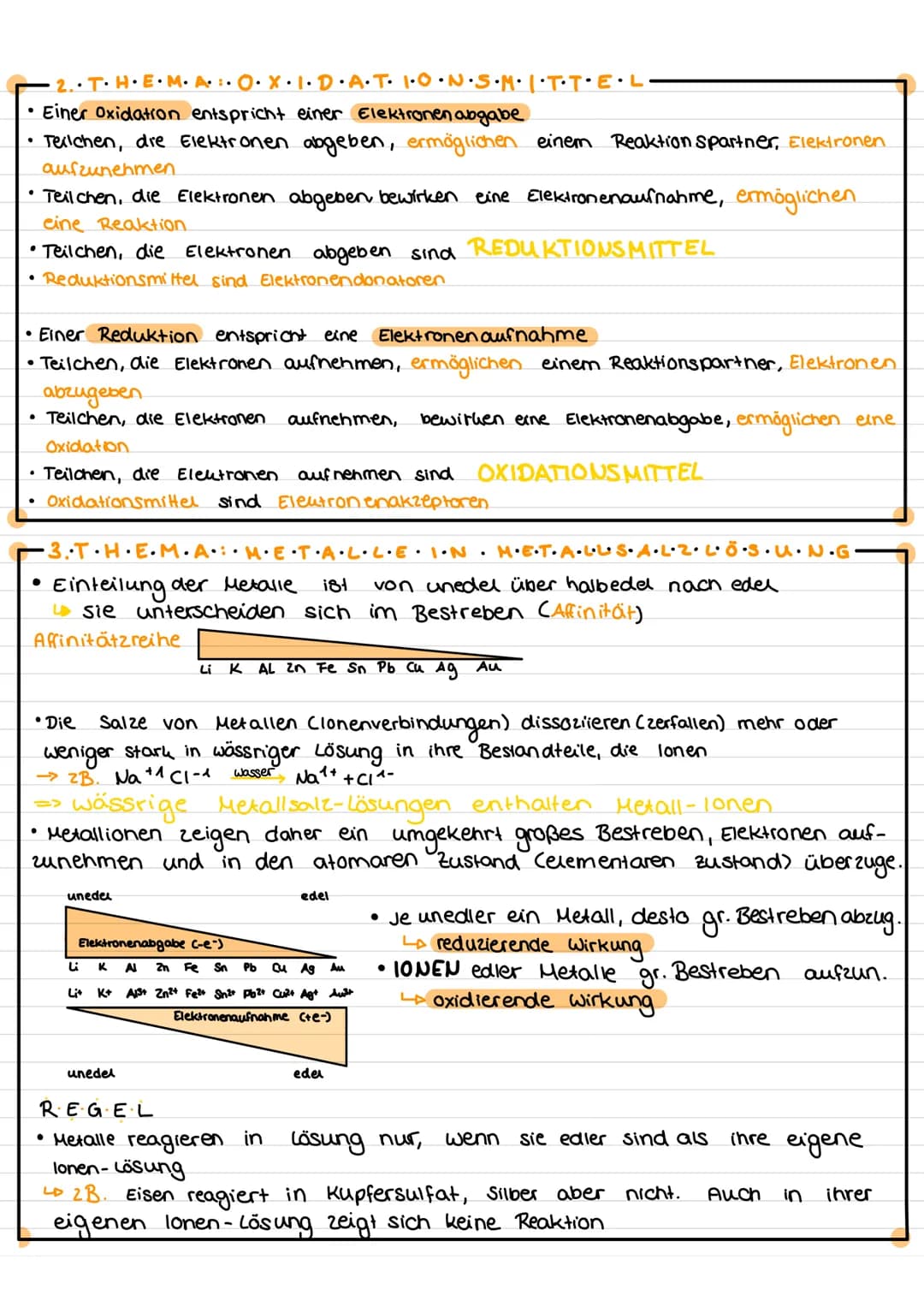Reaktionsgleichungen aufstellen.
Oxidationszahlen angeben.
Oxidation / Reduktion mit Elektronenübergängen kennzeichnen
• Oxidationsmittel / 