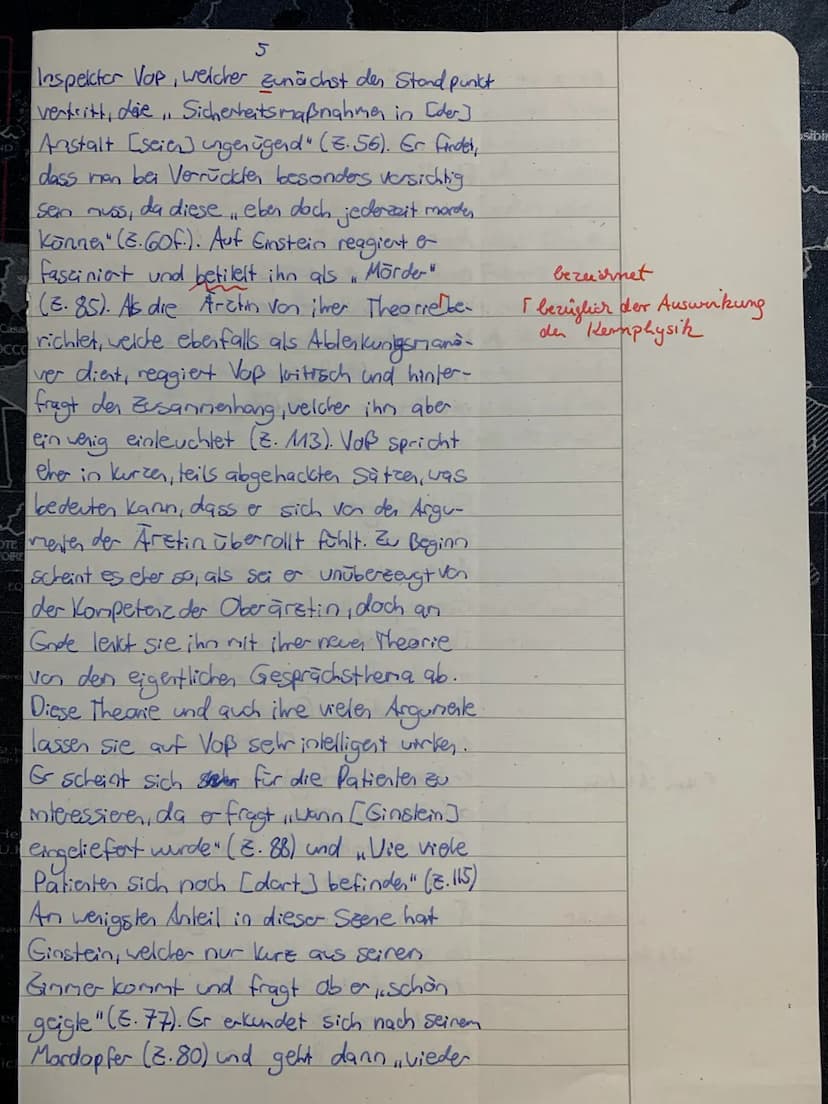 Deutsch LK 11.2 Kursarbeit Nr. 1, F. Dürrenmatt, Die Physiker
Name: Juli
Inhaltsangabe:
Der Text beginnt mit einer Einleitung.
Die Inhaltsan