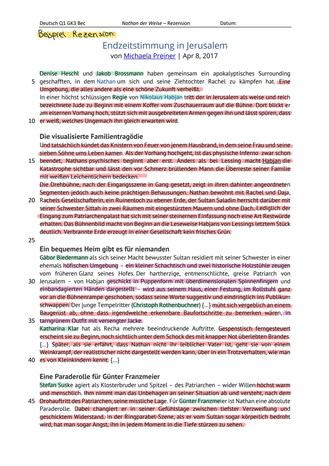  Deutsch Q1 G3 | BEC | G. E. Lessing: Nathan der Weise
Rezensionsanalyse
Überprüfe deinen Text und trage dazu deine Beobachtungen in diesem 