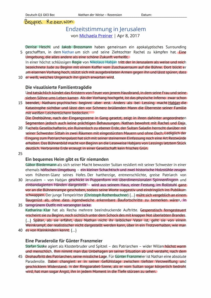  Deutsch Q1 G3 | BEC | G. E. Lessing: Nathan der Weise
Rezensionsanalyse
Überprüfe deinen Text und trage dazu deine Beobachtungen in diesem 