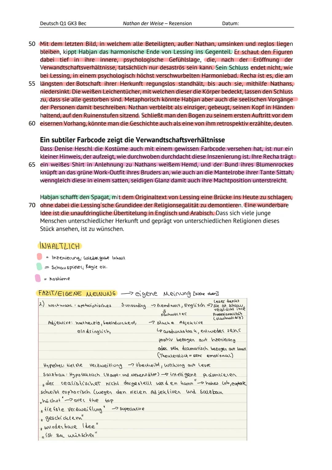  Deutsch Q1 G3 | BEC | G. E. Lessing: Nathan der Weise
Rezensionsanalyse
Überprüfe deinen Text und trage dazu deine Beobachtungen in diesem 