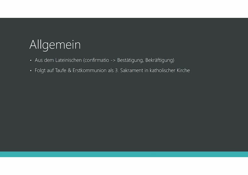 Firmung
Viktoria Grimm & Luise
Hamsch, 8c Gliederung Allgemein
Aus dem Lateinischen (confirmatio -> Bestätigung, Bekräftigung)
Folgt auf Tau