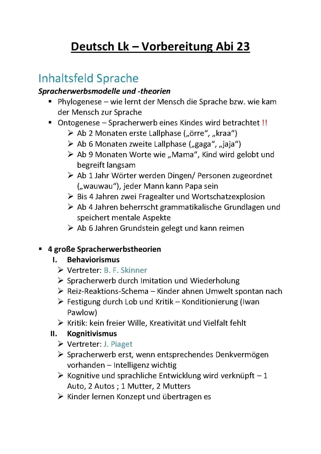 Spracherwerbstheorien: Übersicht der 4 wichtigsten Theorien und Materialien (PDF)