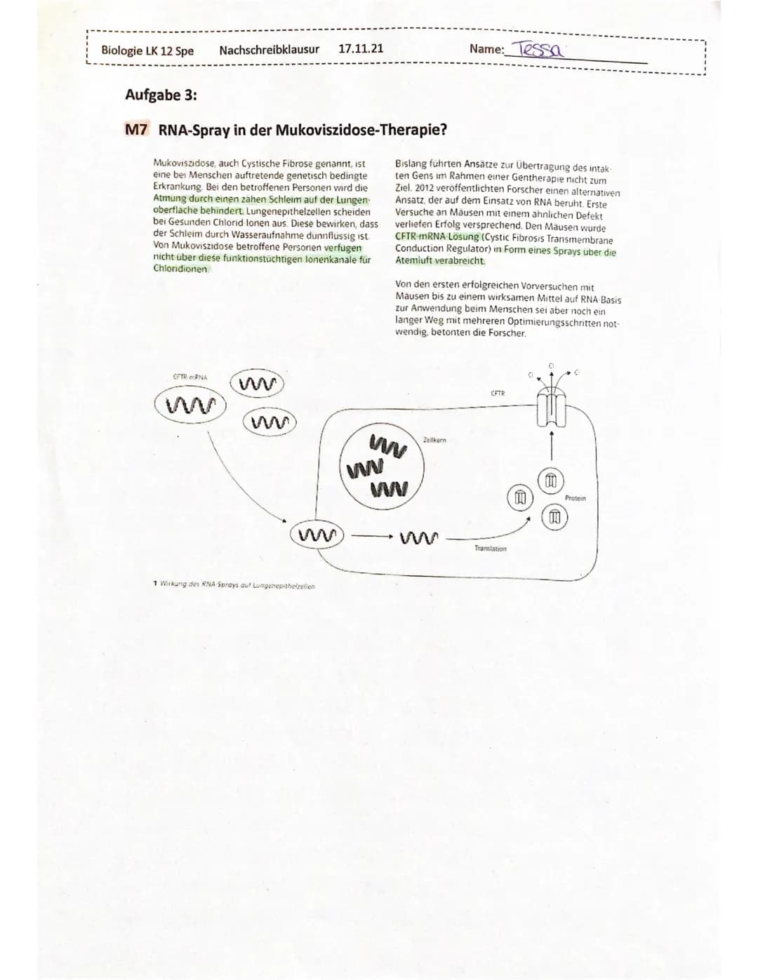 Biologie LK 12 Spe
1.1
Aufgabe 1
Erläutern Sie anhand von Material 1 den Begriff Adrenoleukodystrophie und beschreiben
Sie die möglichen Fol