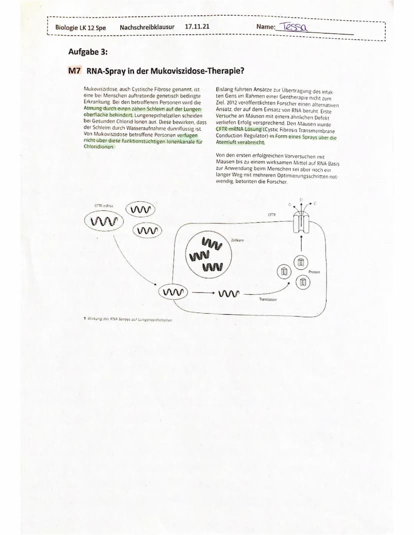 Biologie LK 12 Spe
1.1
Aufgabe 1
Erläutern Sie anhand von Material 1 den Begriff Adrenoleukodystrophie und beschreiben
Sie die möglichen Fol