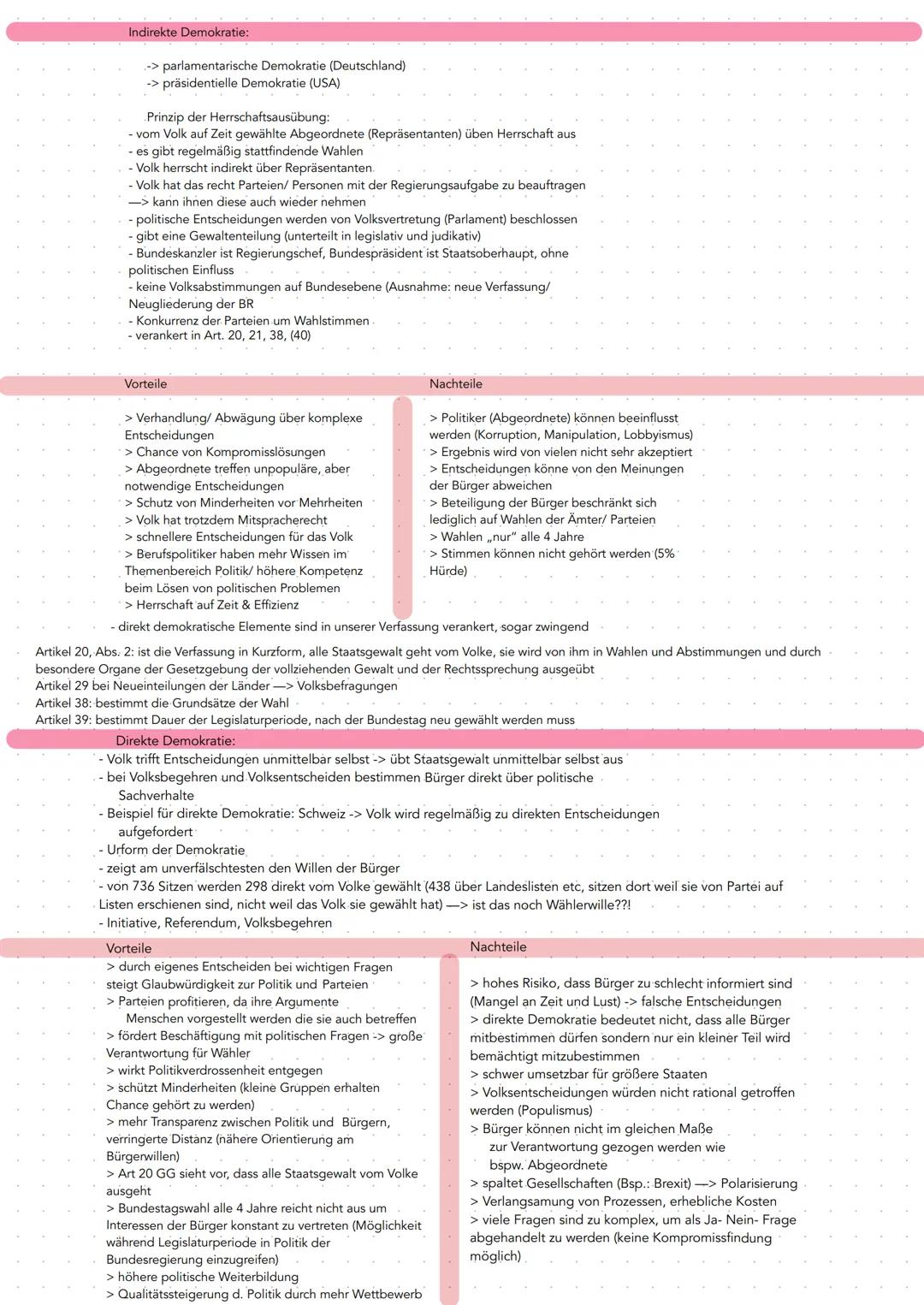 Indirekte Demokratie:
-> parlamentarische Demokratie (Deutschland)
-> präsidentielle Demokratie (USA)
Prinzip der Herrschaftsausübung:
vom V