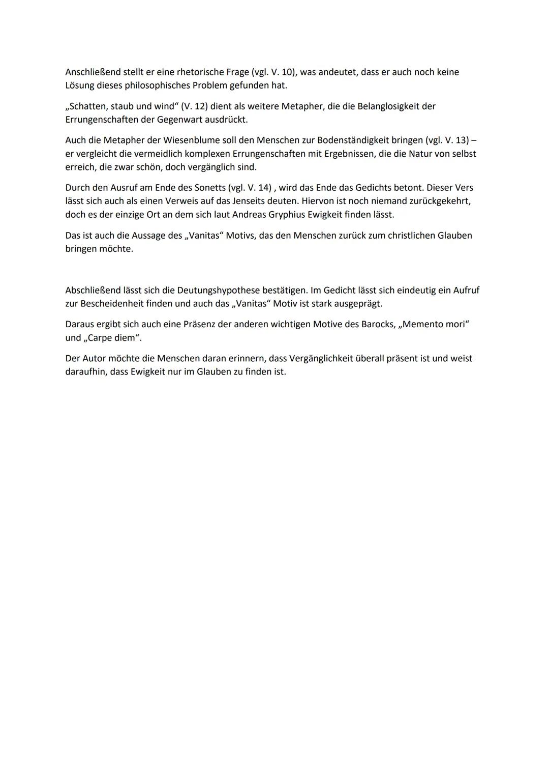 Gedichtinterpretation -
Es ist alles eitel
11.1 Deutsch LK (RLP)
Gedichtinterpretation und Gedichtanalyse zum Sonett ,,Es ist alles eitel" v