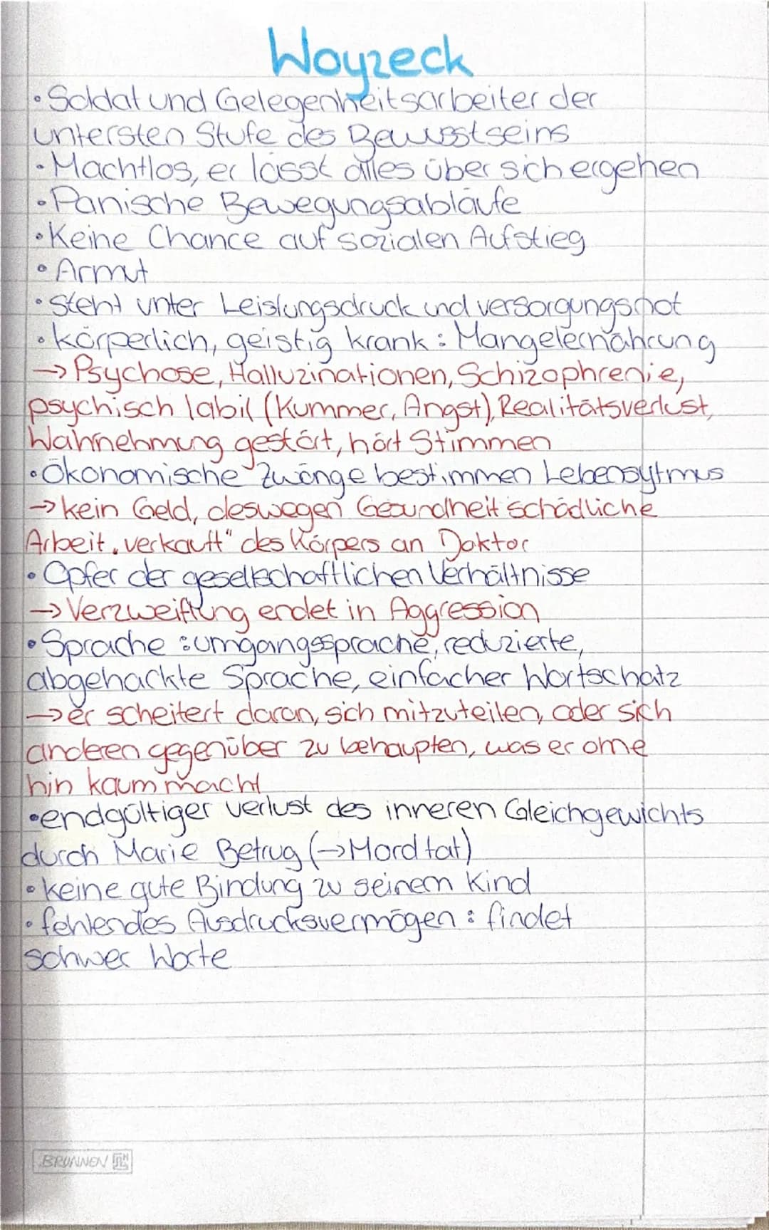 # Woyzeck

- Soldat und Gelegenheitsarbeiter der untersten Stufe des Bewusstseins
- Machtlos, er lässt alles über sich ergehen
- Panische Be