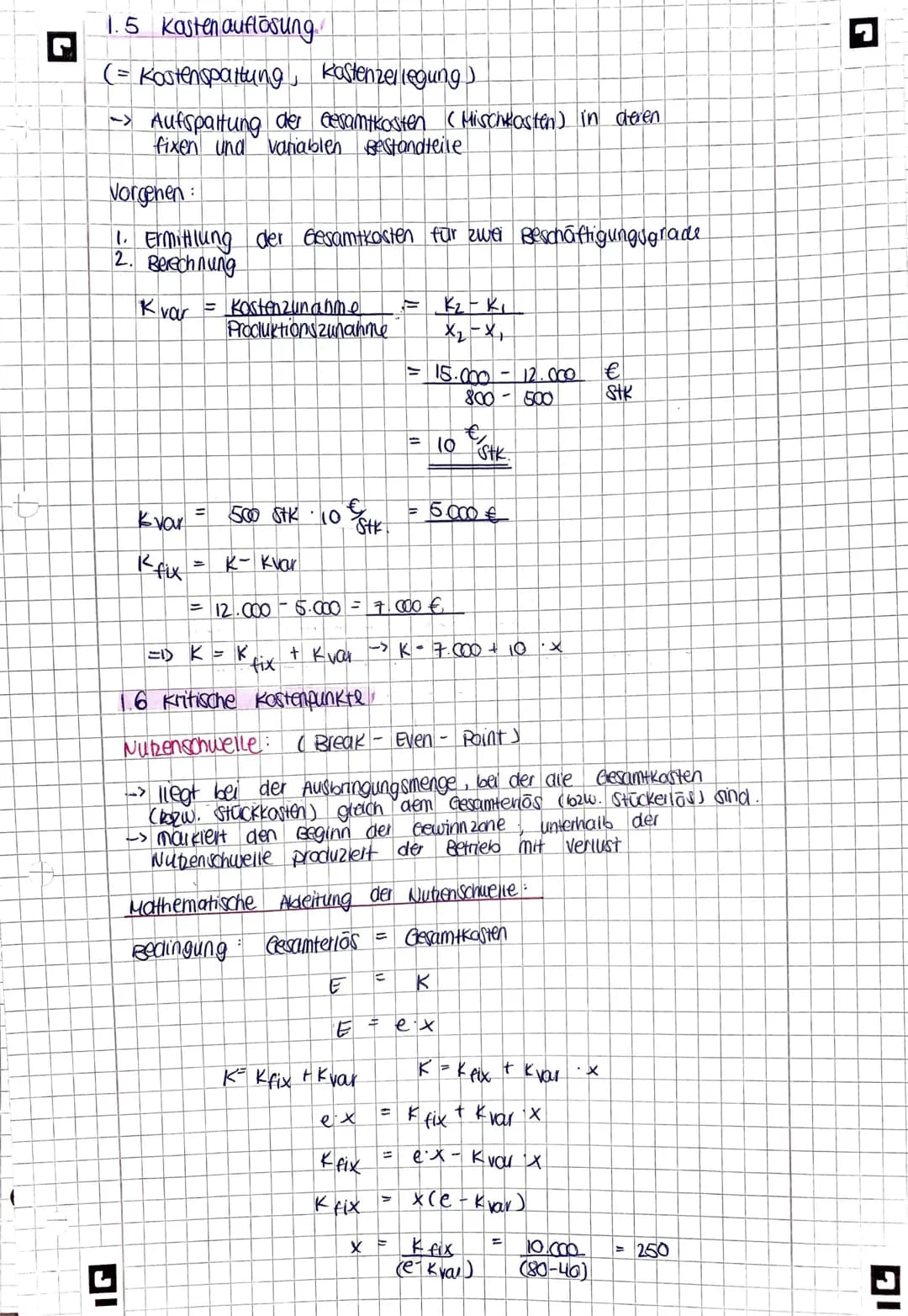 BWL KA 1
1. Kasten - und Leistungsrechnung (KLR)
1.1 Aufgaben del KIR..
A Was bringt uns die KLR ?
-> Betriebsergebnis
~ Gewinn Betriebserge
