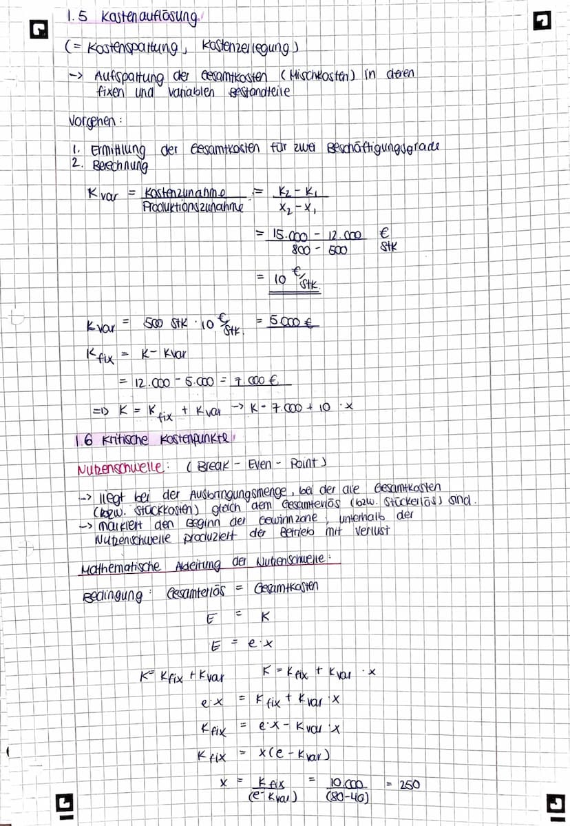 BWL KA 1
1. Kasten - und Leistungsrechnung (KLR)
1.1 Aufgaben del KIR..
A Was bringt uns die KLR ?
-> Betriebsergebnis
~ Gewinn Betriebserge