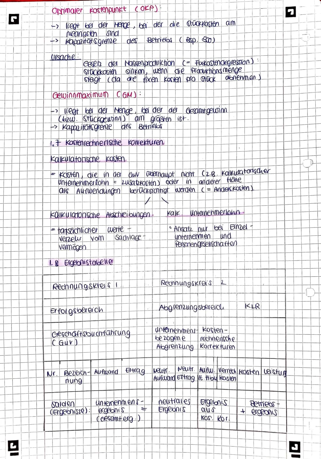BWL KA 1
1. Kasten - und Leistungsrechnung (KLR)
1.1 Aufgaben del KIR..
A Was bringt uns die KLR ?
-> Betriebsergebnis
~ Gewinn Betriebserge