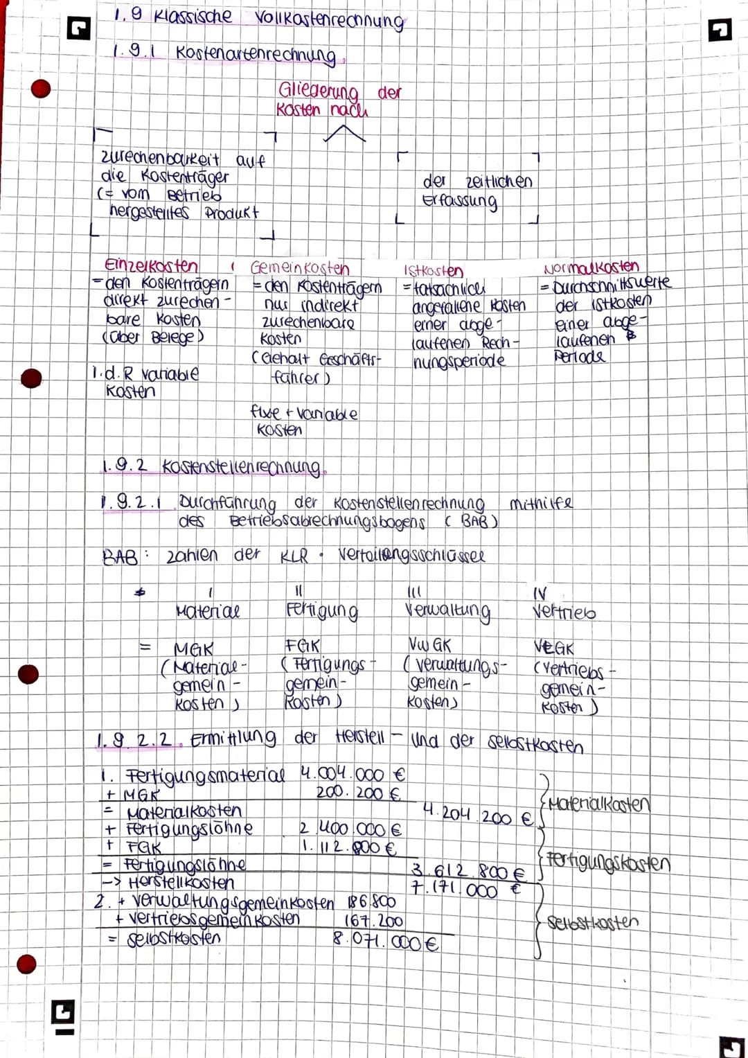 BWL KA 1
1. Kasten - und Leistungsrechnung (KLR)
1.1 Aufgaben del KIR..
A Was bringt uns die KLR ?
-> Betriebsergebnis
~ Gewinn Betriebserge