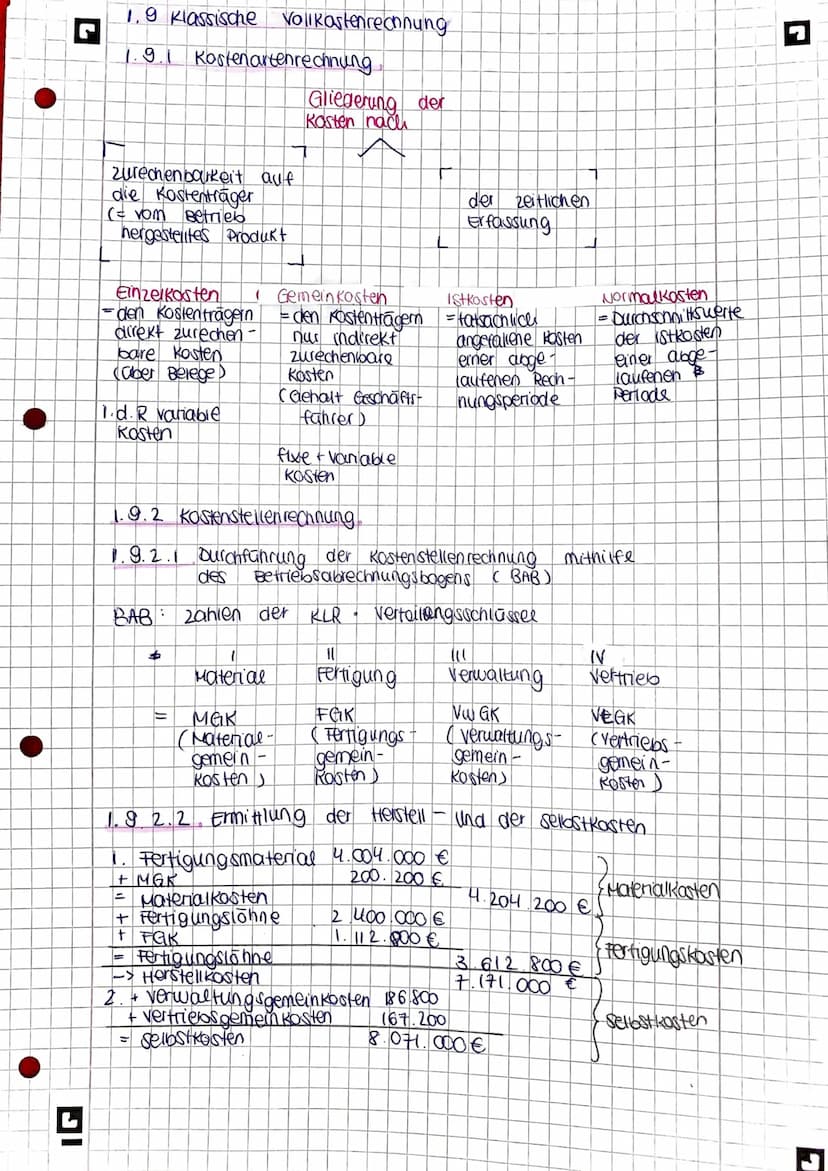 BWL KA 1
1. Kasten - und Leistungsrechnung (KLR)
1.1 Aufgaben del KIR..
A Was bringt uns die KLR ?
-> Betriebsergebnis
~ Gewinn Betriebserge