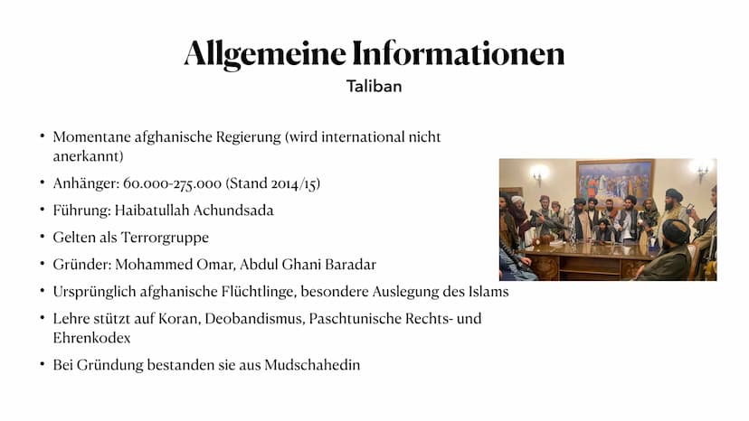 Afghanistan
und die Herrschaft der Taliban
لات
ال
م السلام
ل اللاش
۱۳۹۸
ول الله
انان Inhaltsverzeichnis
Thema
Allgemeine Informationen: Afgh