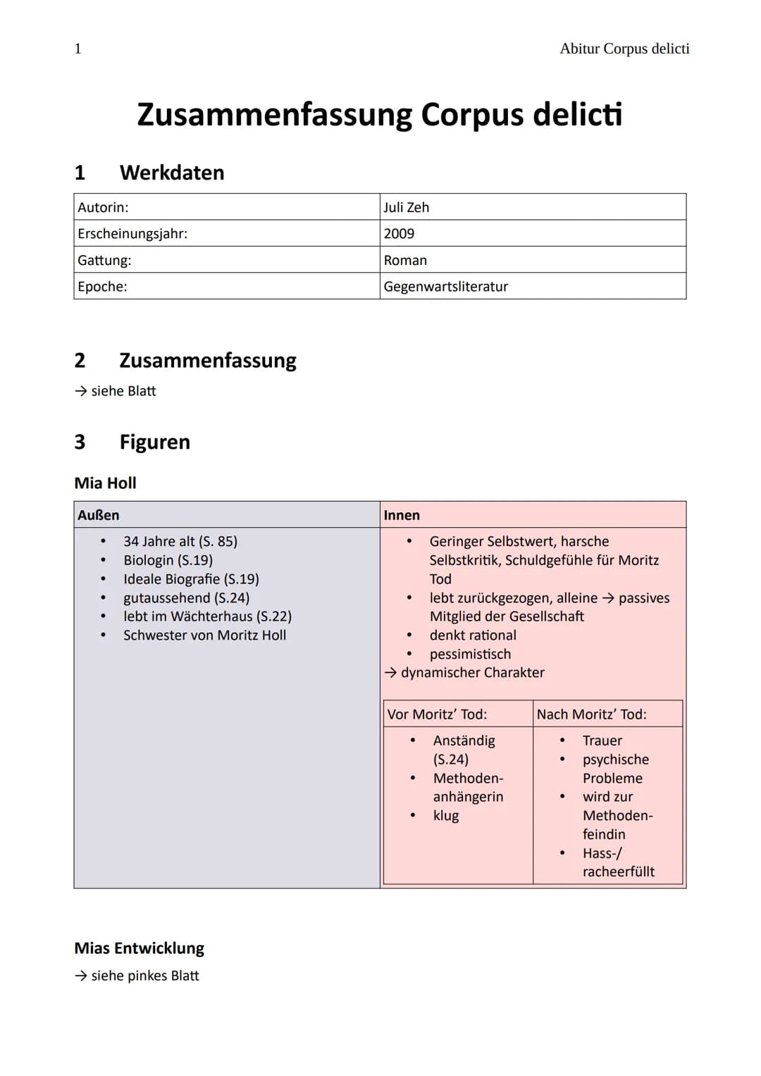 1
Abitur Corpus delicti
Zusammenfassung Corpus delicti
Werkdaten
1
Autorin:
Erscheinungsjahr:
Gattung:
Epoche:
2
Zusammenfassung
→ siehe Bla