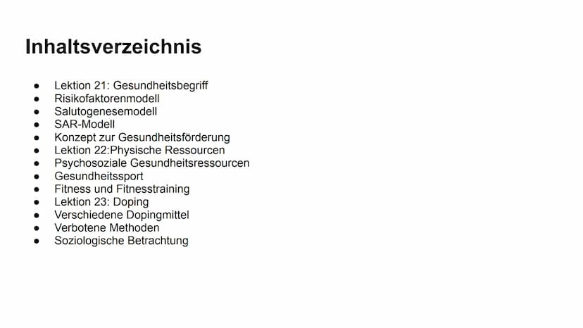 Gesundheit VI
Von Edmund, Miguel und Mira Inhaltsverzeichnis
Lektion 21: Gesundheitsbegriff
Risikofaktorenmodell
Salutogenesemodell
SAR-Mode