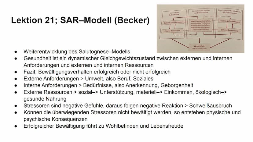 Gesundheit VI
Von Edmund, Miguel und Mira Inhaltsverzeichnis
Lektion 21: Gesundheitsbegriff
Risikofaktorenmodell
Salutogenesemodell
SAR-Mode