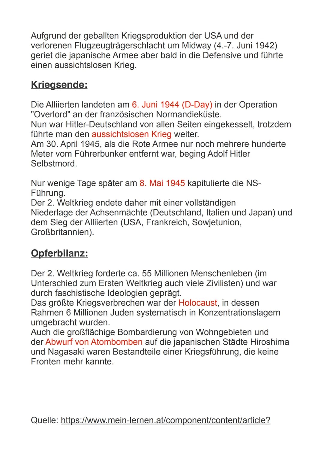 2. Schritt - Aufgabe 1:
Zweiter Weltkrieg
,,Polen hat heute Nacht zum ersten Mal auf unserem eigenen Territorium auch mit bereits
regulären 