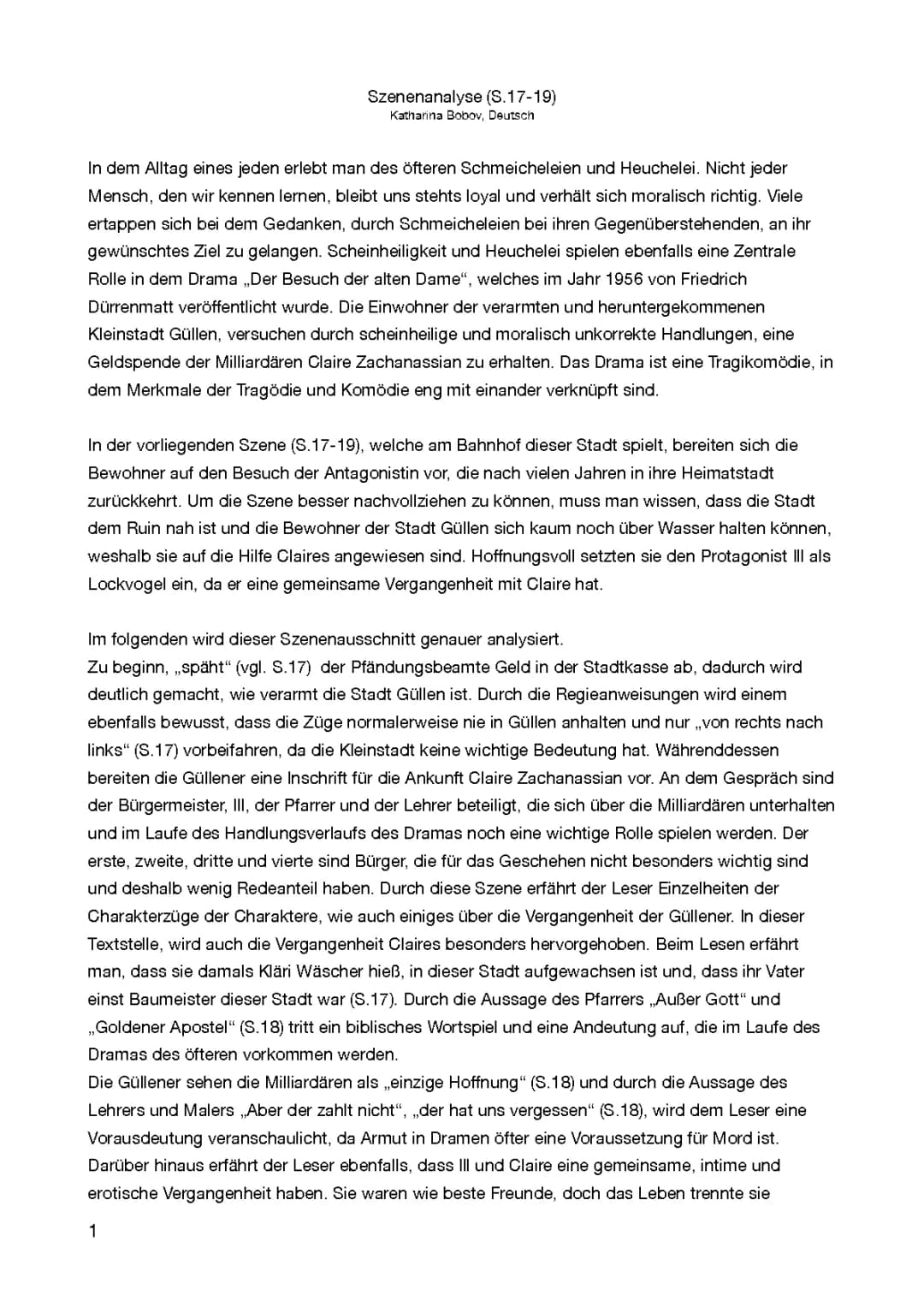 Szenenanalyse Deutsch "Der Besuch der alten Dame"