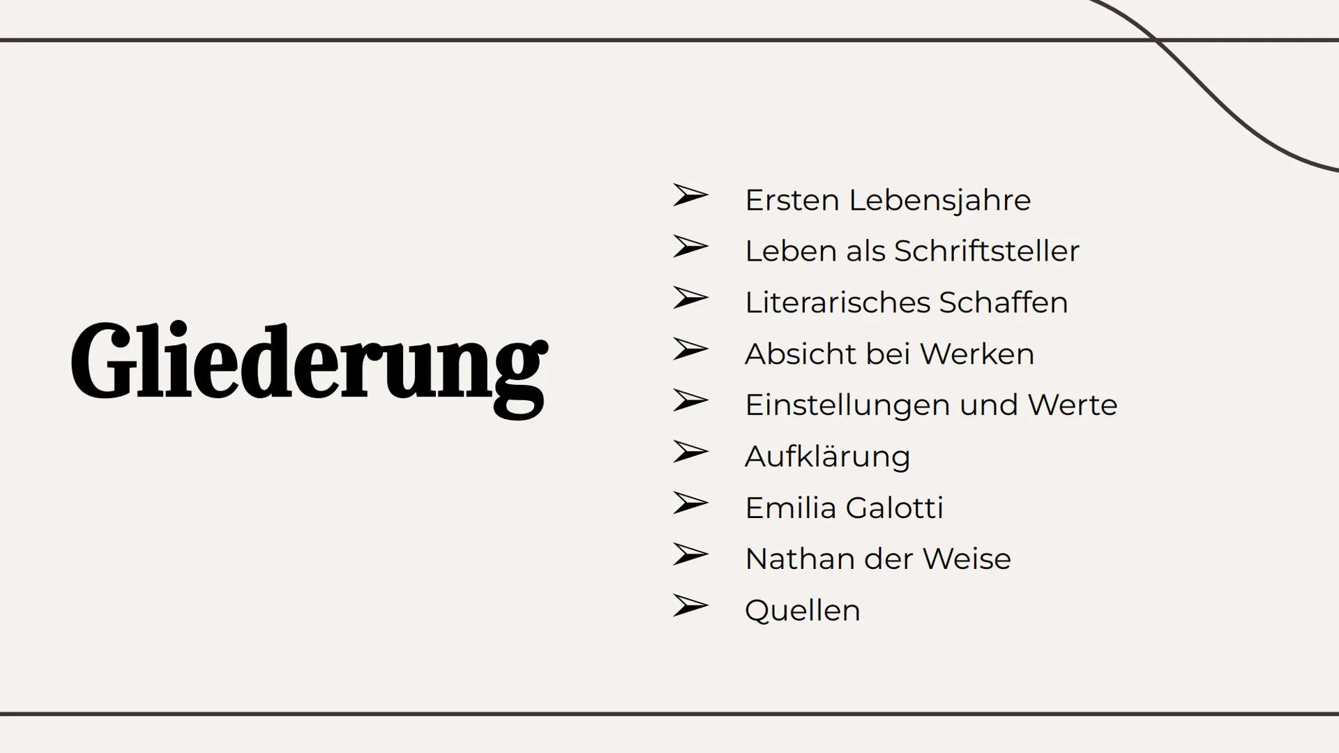 Gotthold Ephraim
Lessing
Eine Präsentation von ... Gliederung
Ersten Lebensjahre
Leben als Schriftsteller
Literarisches Schaffen
Absicht bei