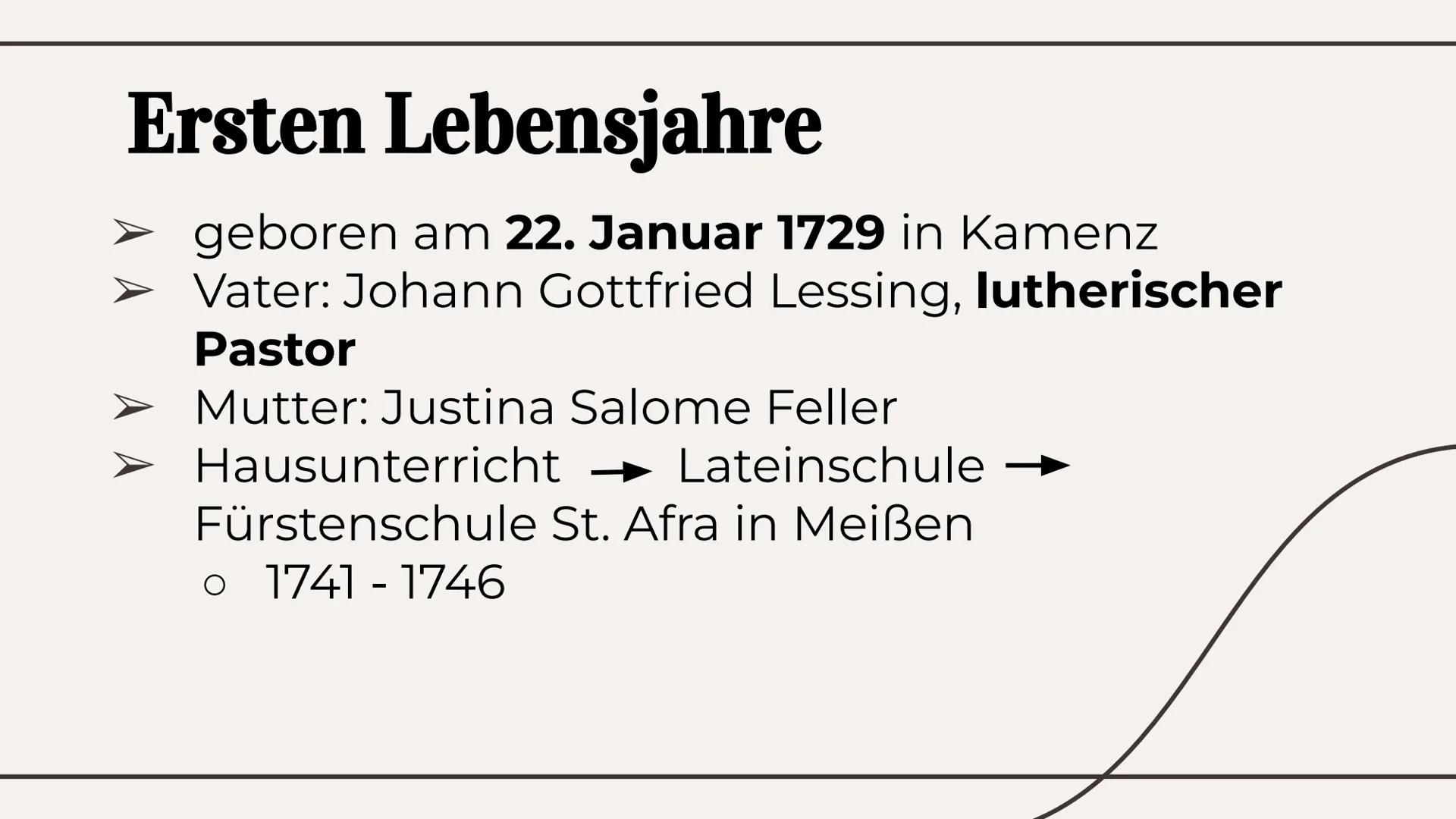 Gotthold Ephraim
Lessing
Eine Präsentation von ... Gliederung
Ersten Lebensjahre
Leben als Schriftsteller
Literarisches Schaffen
Absicht bei