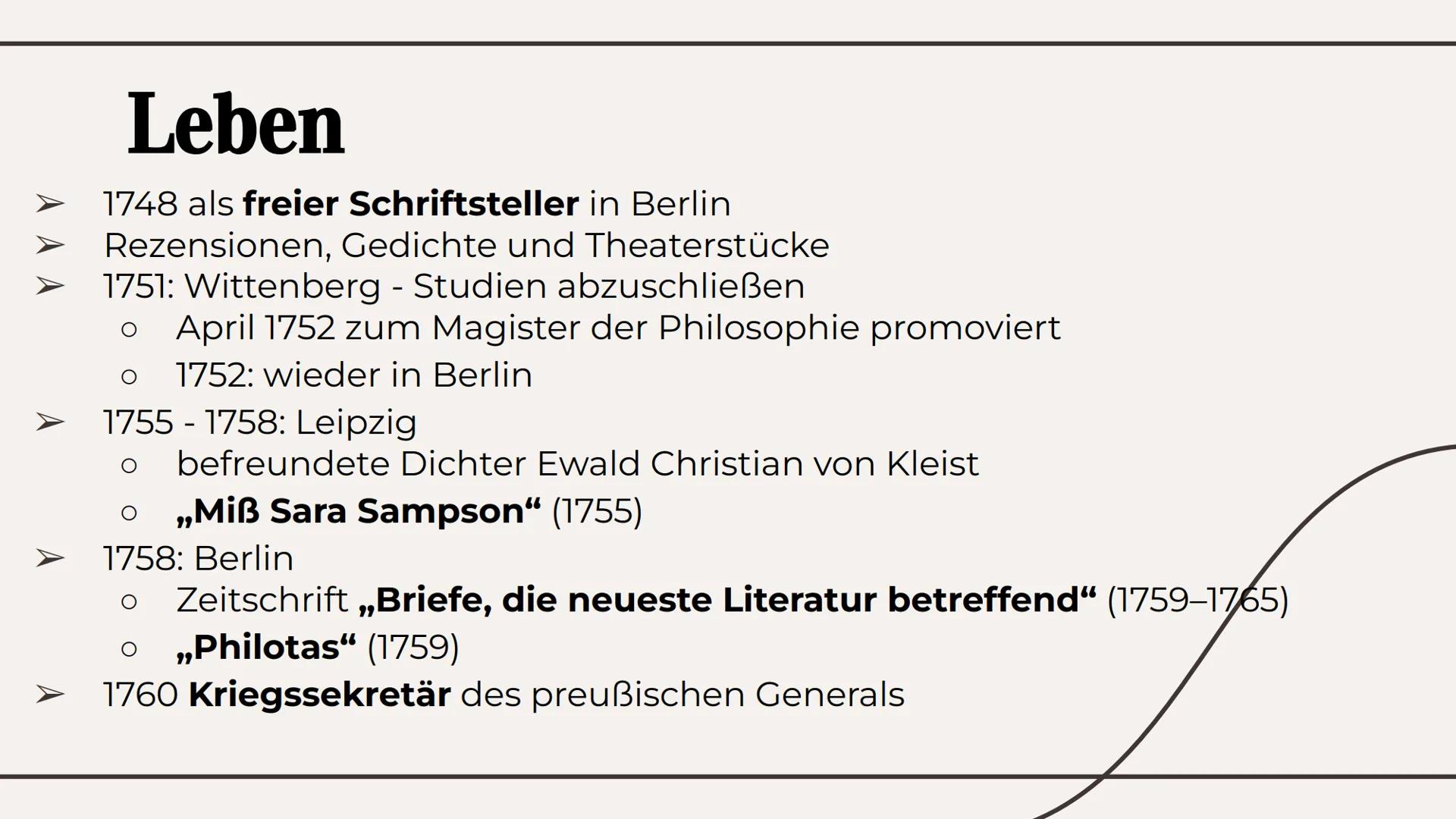 Gotthold Ephraim
Lessing
Eine Präsentation von ... Gliederung
Ersten Lebensjahre
Leben als Schriftsteller
Literarisches Schaffen
Absicht bei