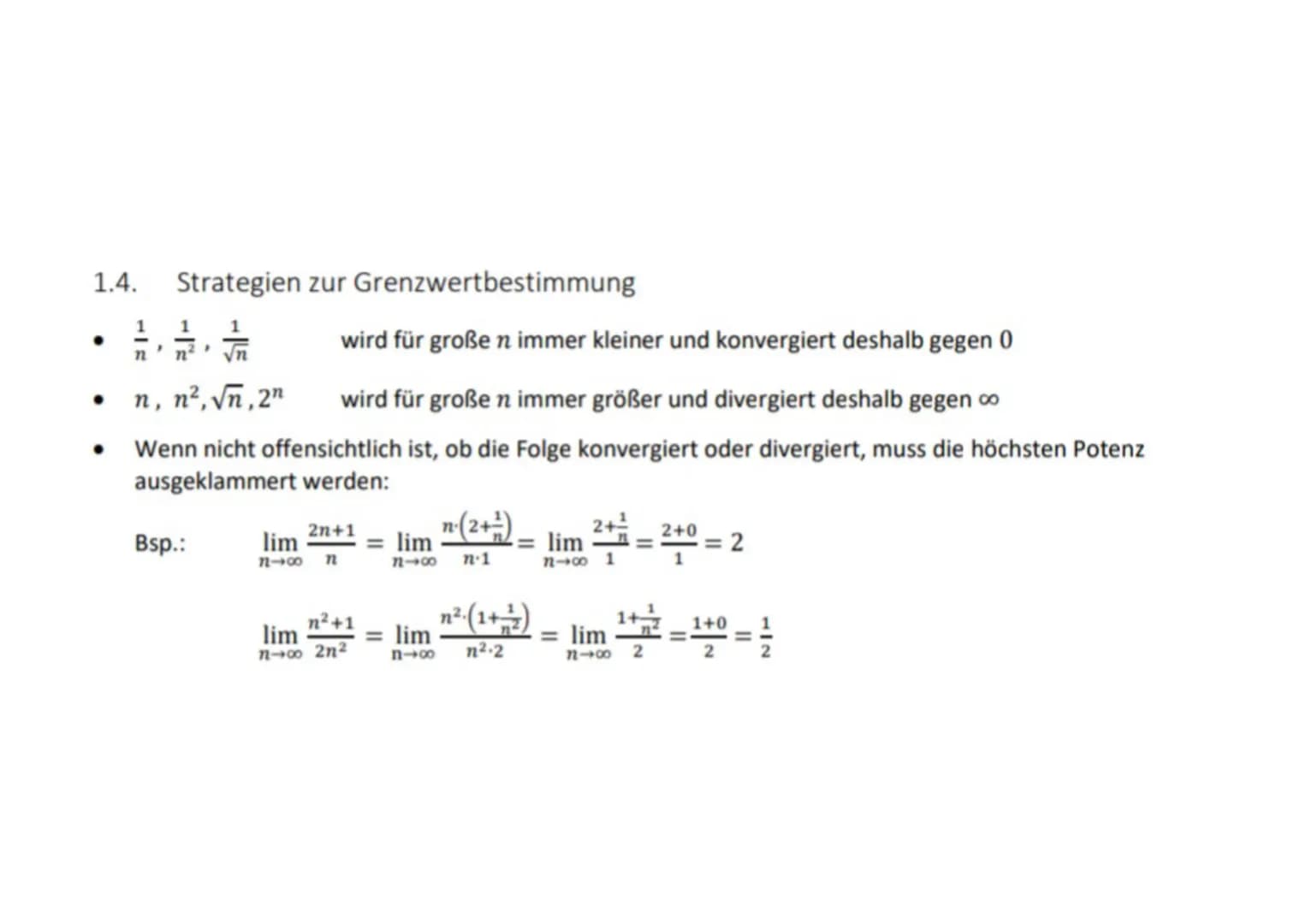 1. Grenzprozesse
1.1. Umwandeln periodischer Zahlen in Brüche
Reinperiodische Zahlen:
Gemischtperiodische Zahlen:
Rekursiv:
Explizit:
1 X
دا