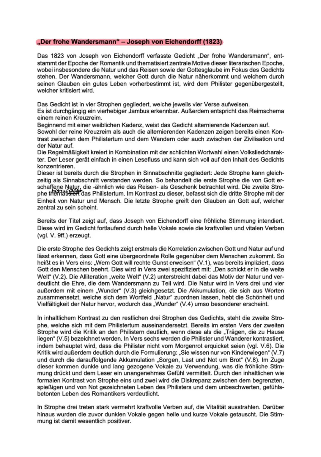 Analyse zu „Der frohe Wandersmann“ von Joseph von Eichendorff